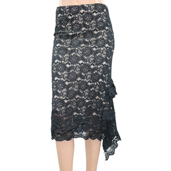 Vintage Y2K Le Chateau Black Lace Fitted Midi Skirt Nude Lining M - Picture 3 of 5